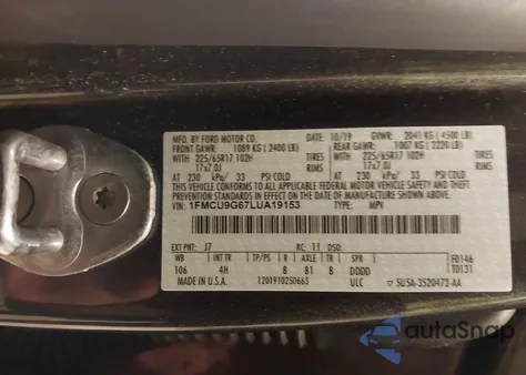 2020 Ford Escape Se from USA, damaged, VIN 1FMCU9G67LUA19153